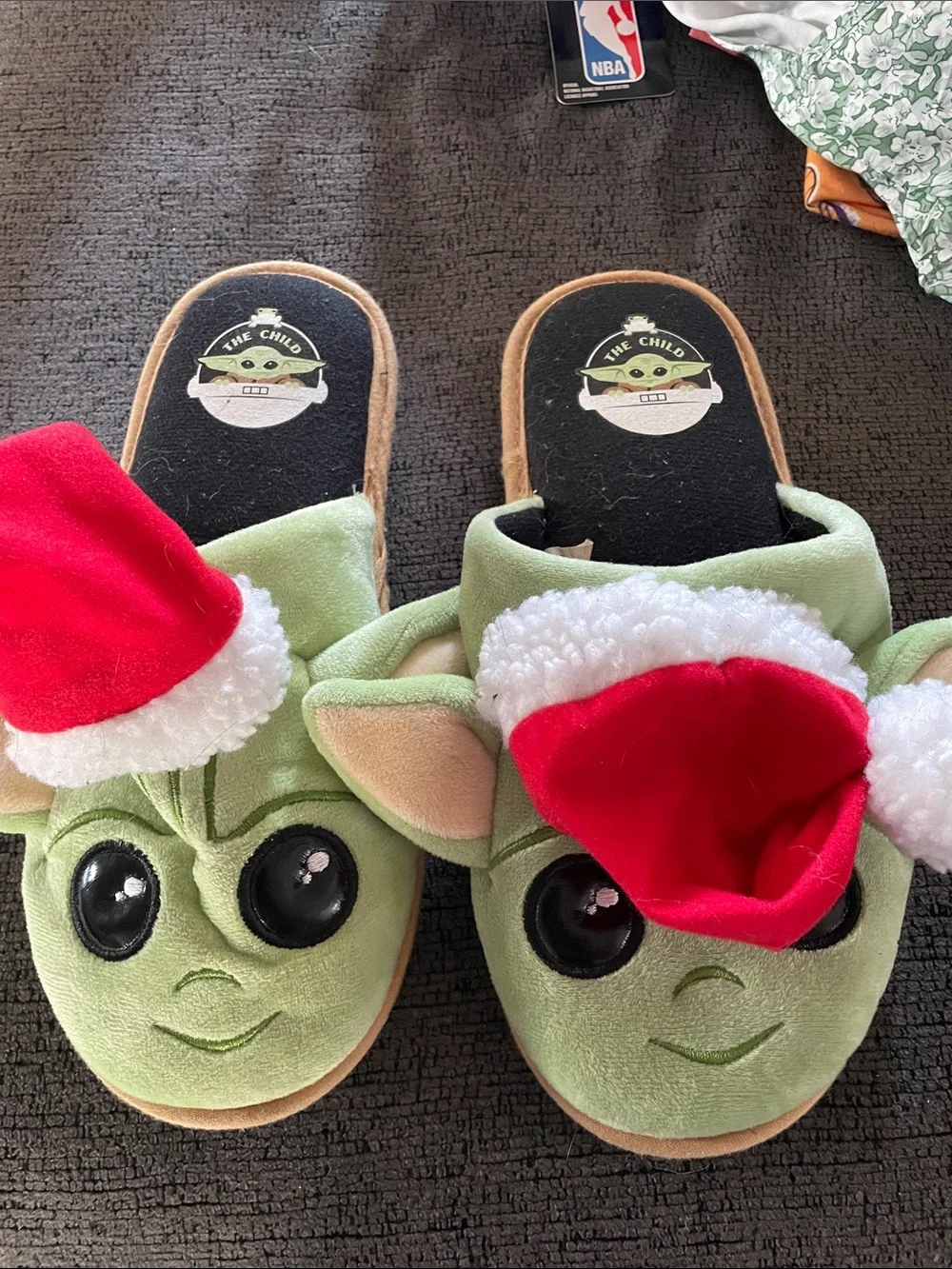 Holiday Green Plush Kids Slippers